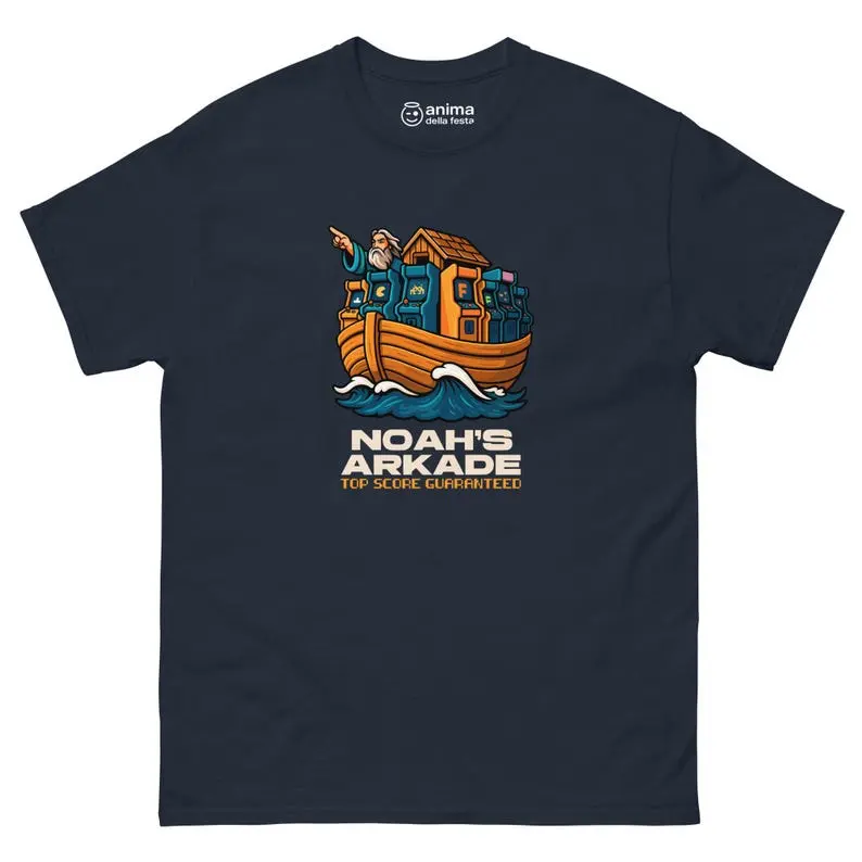 Maglietta Noah's Arkade di Anima della Festa nella variante blu scuro disponibile su Etsy