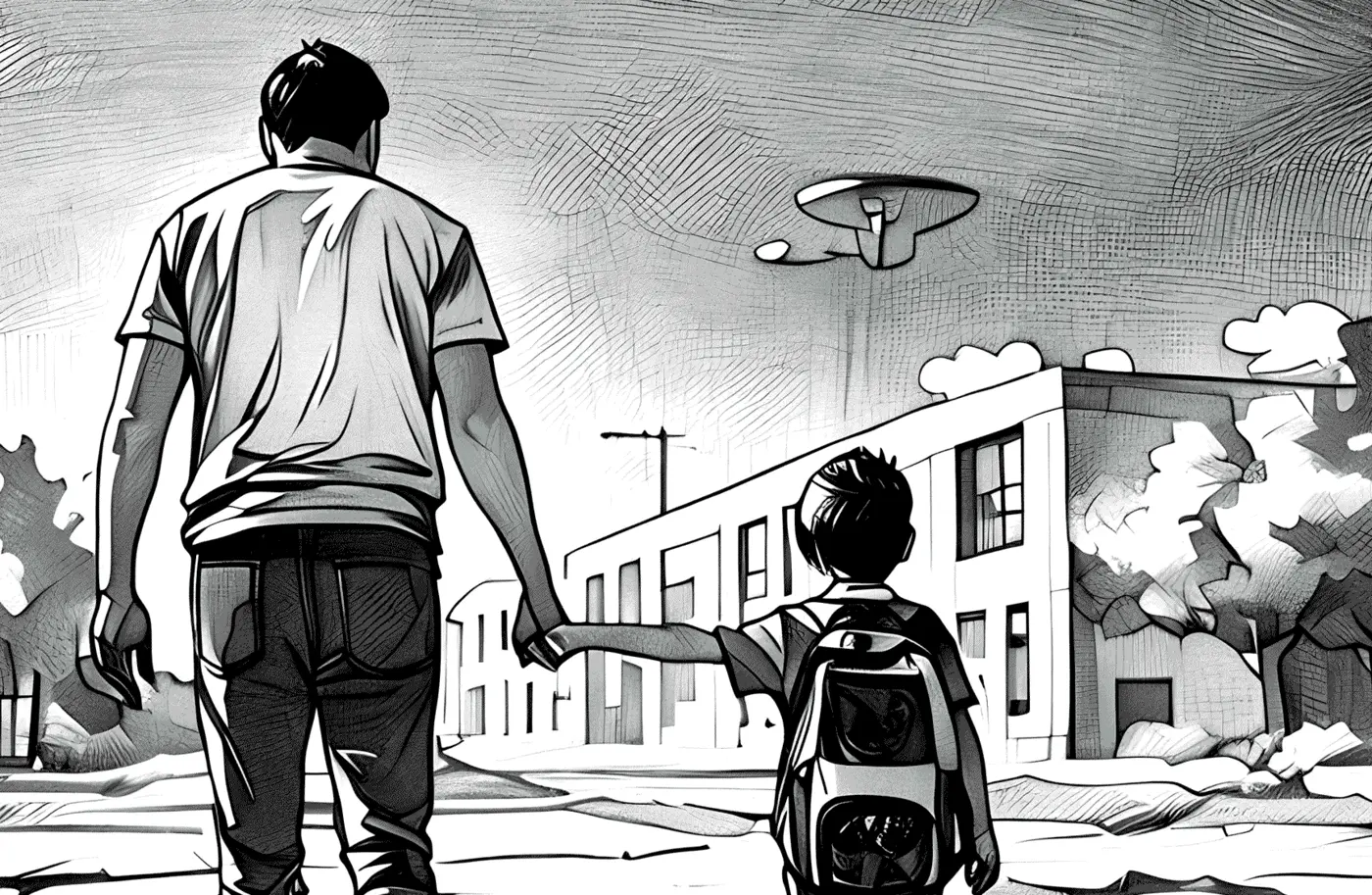 Illustrazione in bianco e nero tratta dalle storie di Cronache dal futuro