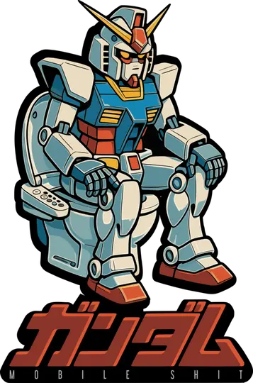 Robot in stile anime seduto e risentito, parodia grafica rétro